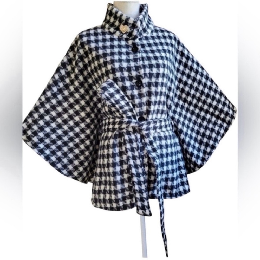 ❤️ NWT!! JUICY COUTURE Black & White Houndstooth Cape/Shawl/Poncho - One Size